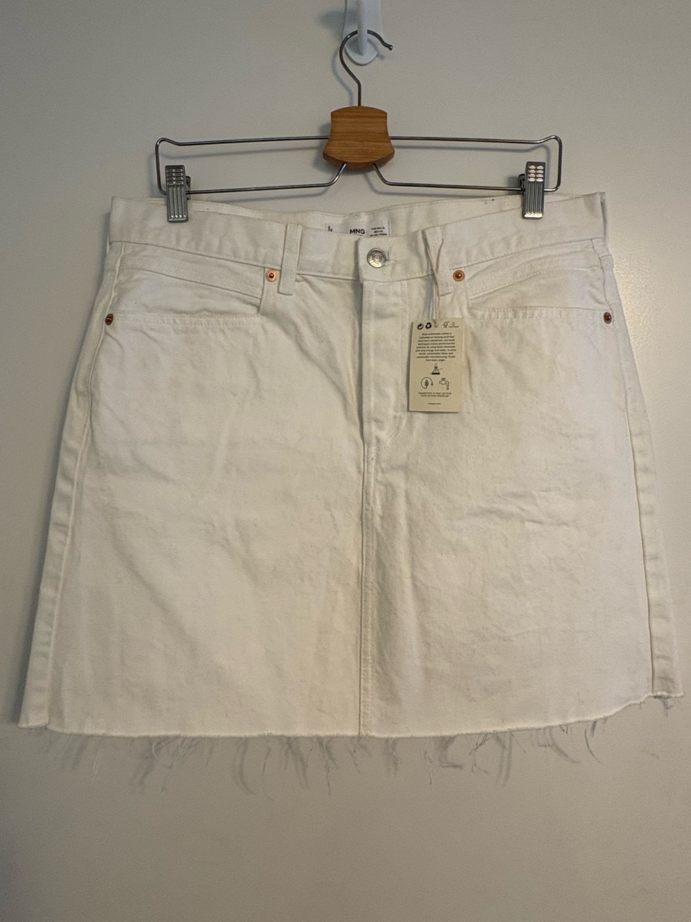 Mango White Denim Mini Skirt with Raw Hem